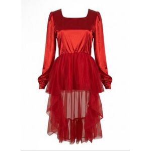 Red Tulle Ruffled Hi-LO STYLE blouse
